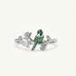 Elegant Silver Lizard & Crystal Ring with Green Enamel Detailing