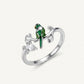Elegant Silver Lizard & Crystal Ring with Green Enamel Detailing
