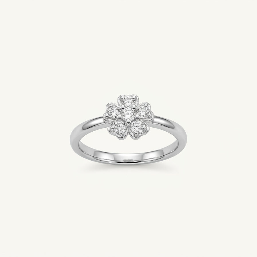 Elegant Flower Crystal Silver Ring with Sparkling Petal Design