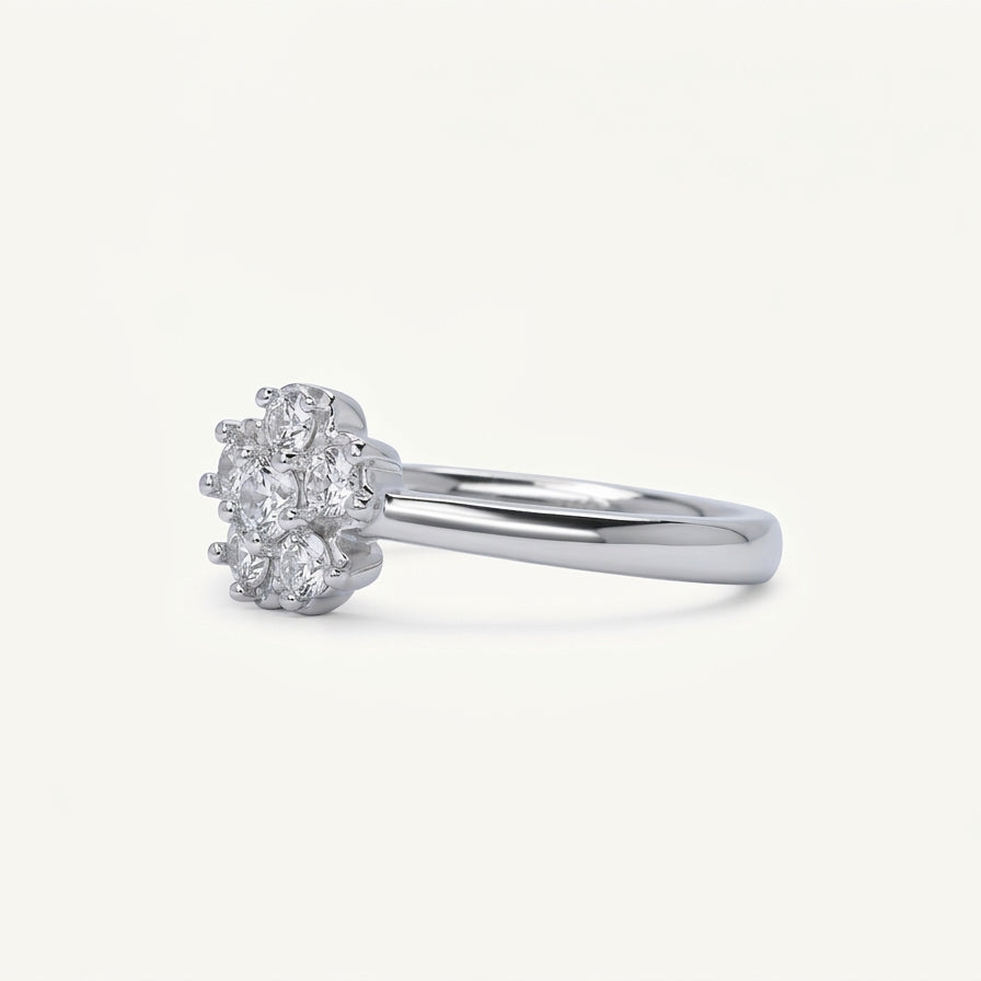 Elegant Flower Crystal Silver Ring with Sparkling Petal Design