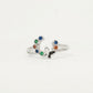 Silver Open Heart Ring with Multicolour Gemstone Accents