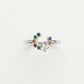 Silver Open Heart Ring with Multicolour Gemstone Accents