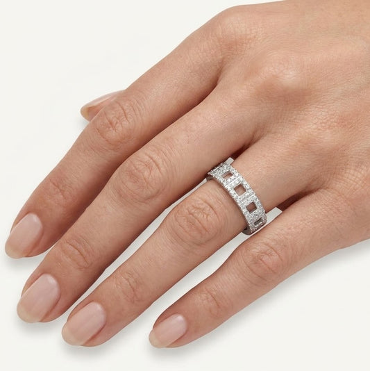 Silver Square Cutout Ring with Sparkling Stone Accents