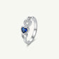 Silver Heart Ring with Blue Gemstone & Sparkling Heart Accents