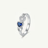 Silver Heart Ring with Blue Gemstone & Sparkling Heart Accents