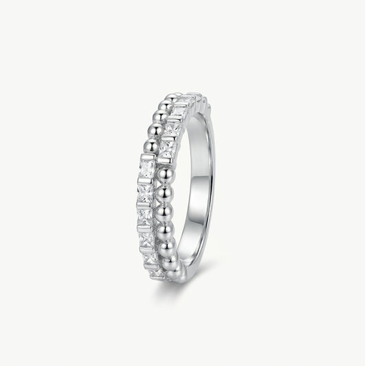 Elegant Silver Beaded Crystal Band Ring