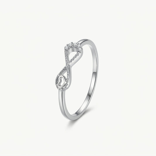Elegant Infinity Heart & Key Crystal Ring