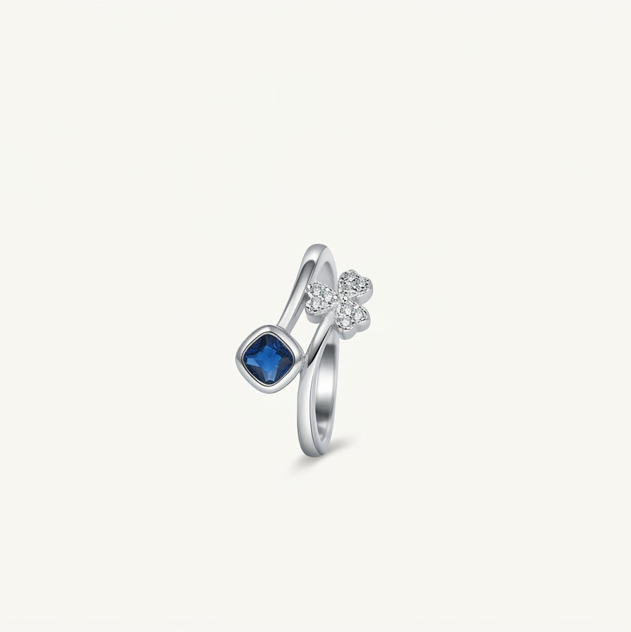 Elegant Blue Sapphire & Crystal Butterfly Adjustable Ring – Silver Finish
