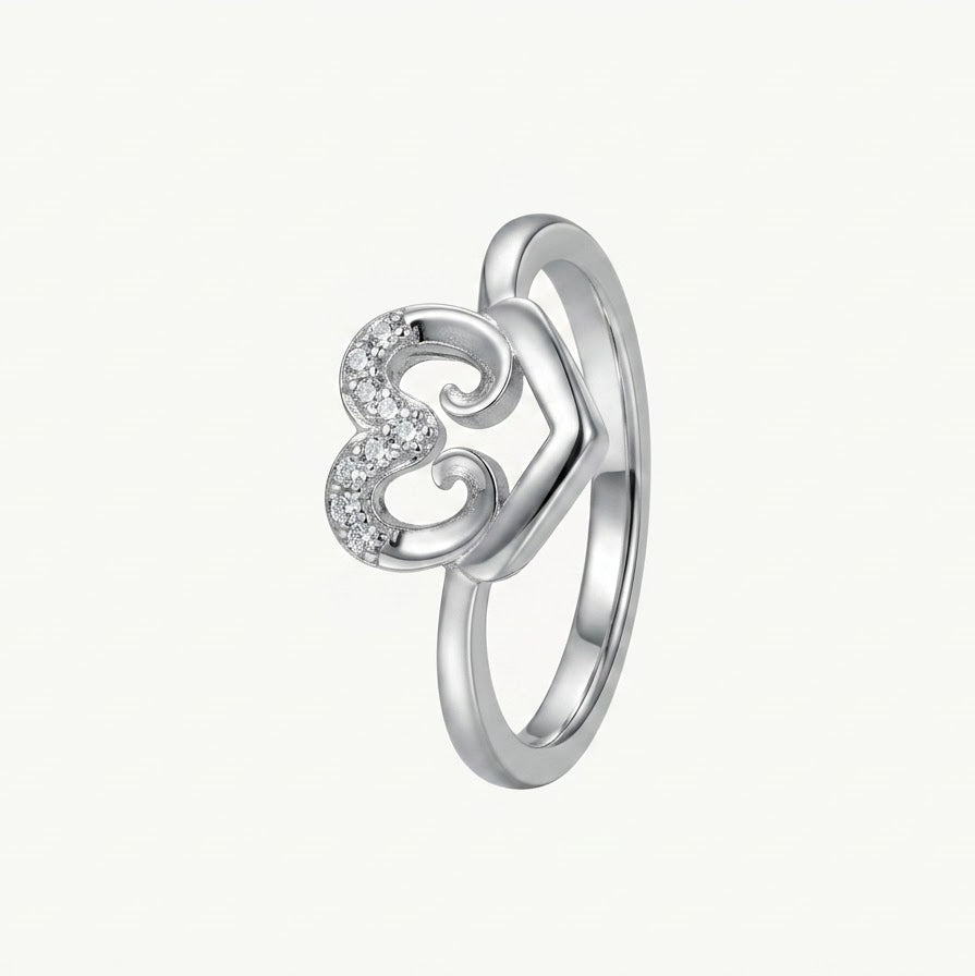 Elegant Silver Heart Ring with Sparkling Pavé Stones