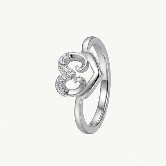 Elegant Silver Heart Ring with Sparkling Pavé Stones