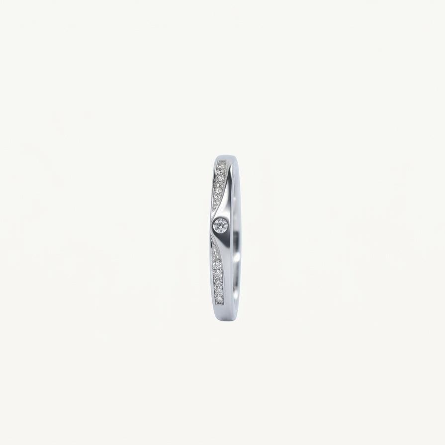 Elegant Silver-Tone Pave Band Ring with Round Accent Stone