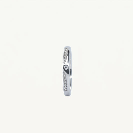 Elegant Silver-Tone Pave Band Ring with Round Accent Stone