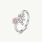 Elegant Silver Floral Ring with Pink Enamel Flower & Crystal Accents for Women