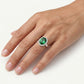 Emerald Green Halo Ring with Sparkling Clear Stones
