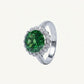 Emerald Green Halo Ring with Sparkling Clear Stones