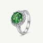 Emerald Green Halo Ring with Sparkling Clear Stones