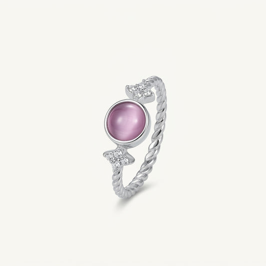 Elegant Pink Cat's Eye Stone Twisted Band Ring for Women