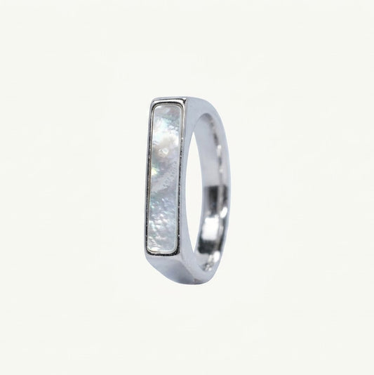 Elegant Mother of Pearl Inlay Silver-Tone Band Ring for Women