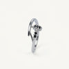 Elegant Silver Hook-Inspired Ring with Black Stone Accents