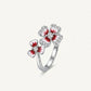 Elegant Silver Floral Enamel Ring with Crystal Accents for Women
