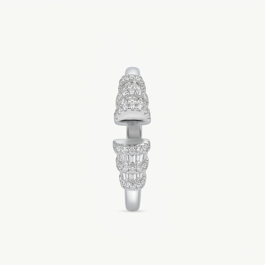 Elegant Silver Open-Ended Ring with Crystal Baguette Detailing