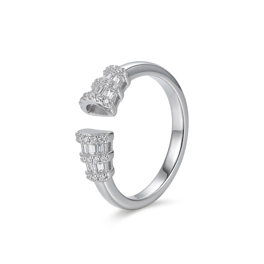 Elegant Silver Open-Ended Ring with Crystal Baguette Detailing