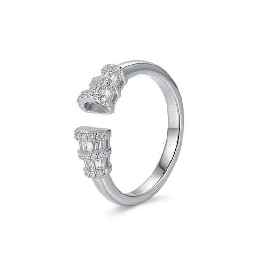 Elegant Silver Open-Ended Ring with Crystal Baguette Detailing