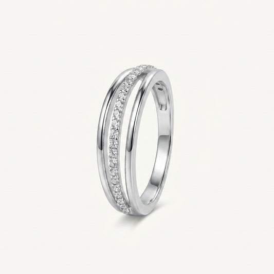Elegant Silver Double Band Pavé Ring with Sparkling Clear Stones