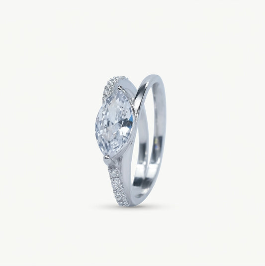 Elegant Marquise-Cut Crystal Ring with Sparkling Halo Accents