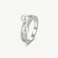 Elegant Double Pearl Crystal Ring for Women – Silver Tone