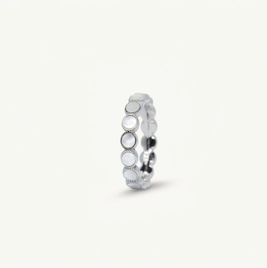 Elegant White Mother of Pearl Style Round Stone Eternity Band Ring for Women