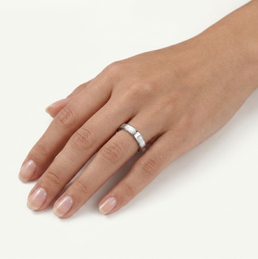 Elegant Mother of Pearl Inlay Band Ring