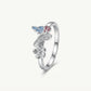 Elegant Silver Butterfly & Flower Ring with Blue and Pink Enamel Accents
