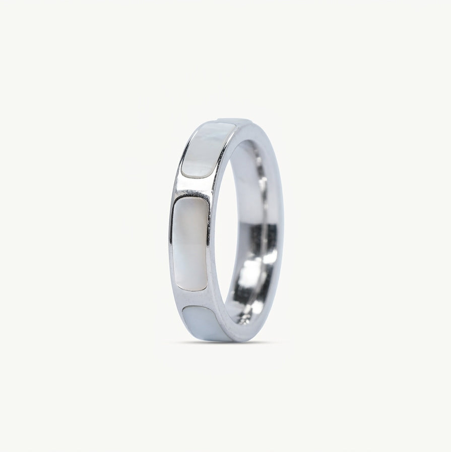 Elegant White Inlay Geometric Band Ring for Women