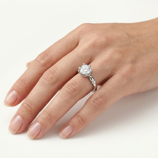 Elegant Silver Solitaire Ring with Round Sparkling Stone