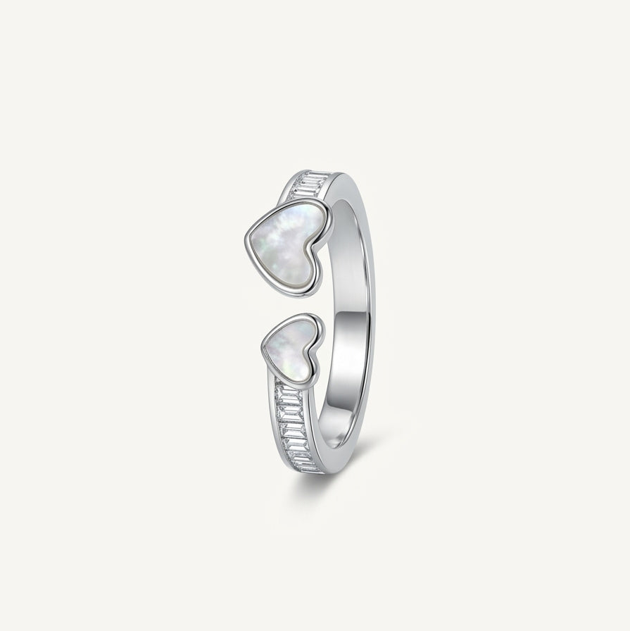 Elegant Mother of Pearl Heart Open Cuff Ring for Women