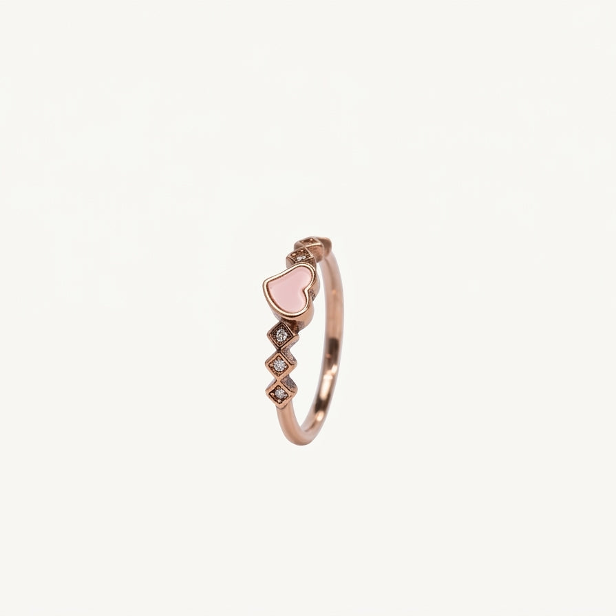 Elegant Rose Gold Heart Ring with Pink Enamel Detail