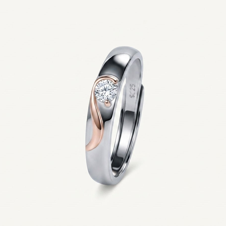Elegant Two-Tone Sterling Silver Solitaire Ring with Crystal Accent