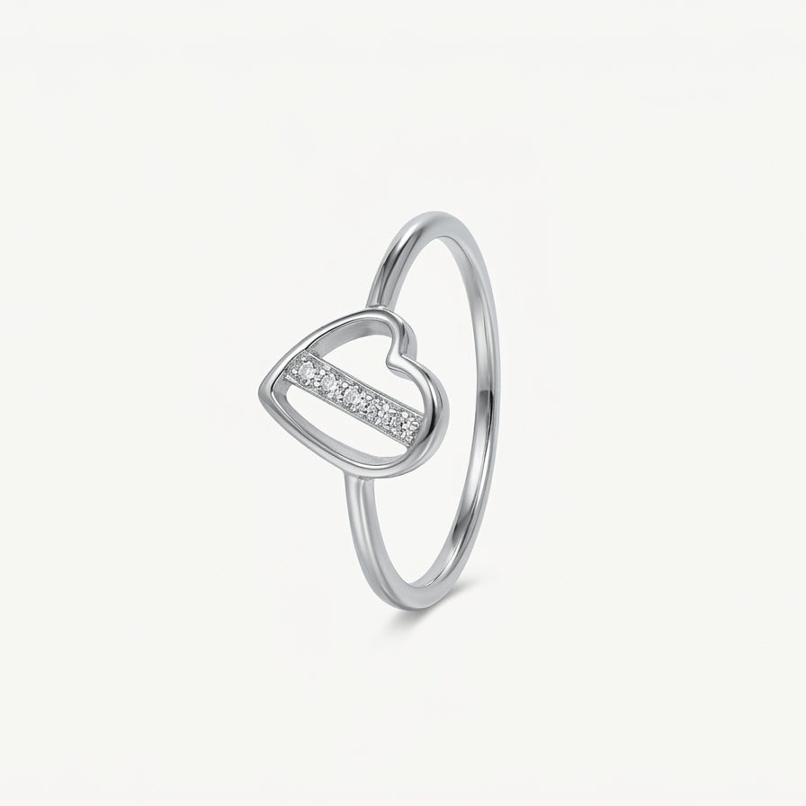 Elegant Silver Heart Ring with Sparkling Bar Detail