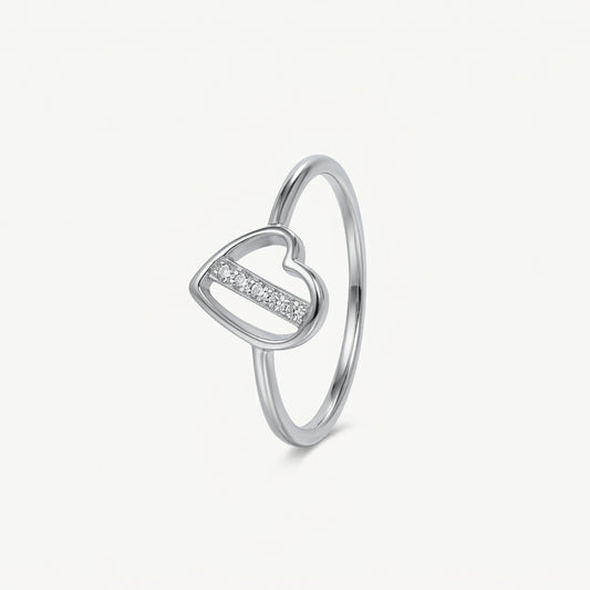 Elegant Silver Heart Ring with Sparkling Bar Detail
