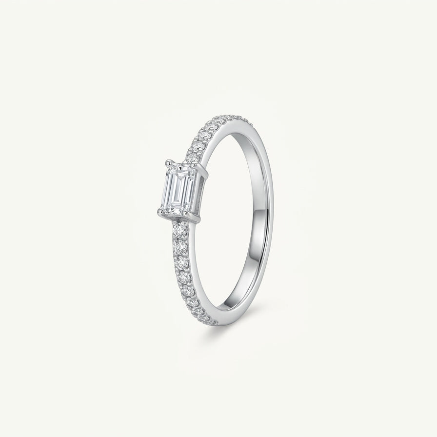 Elegant Silver Emerald-Cut Halo Accent Ring