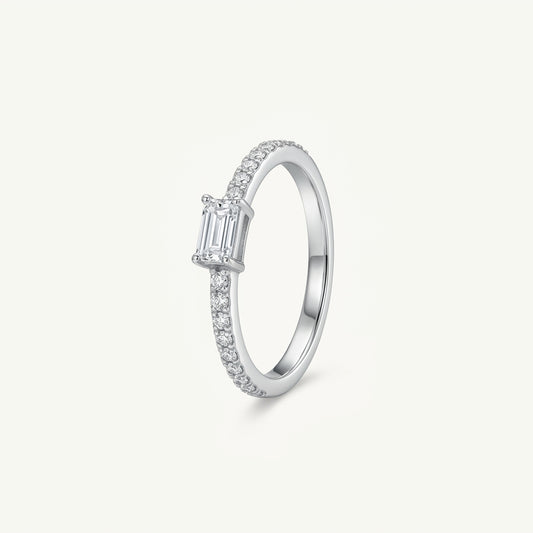 Elegant Silver Emerald-Cut Halo Accent Ring