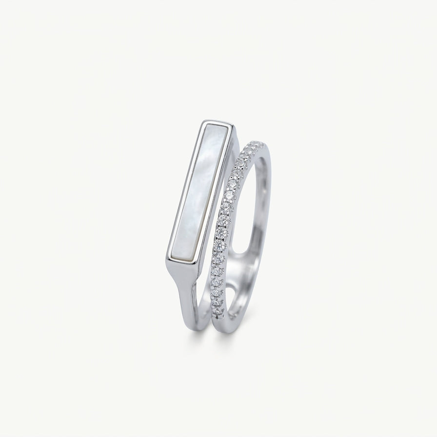 Elegant Mother of Pearl & Crystal Open Double Band Ring for Women