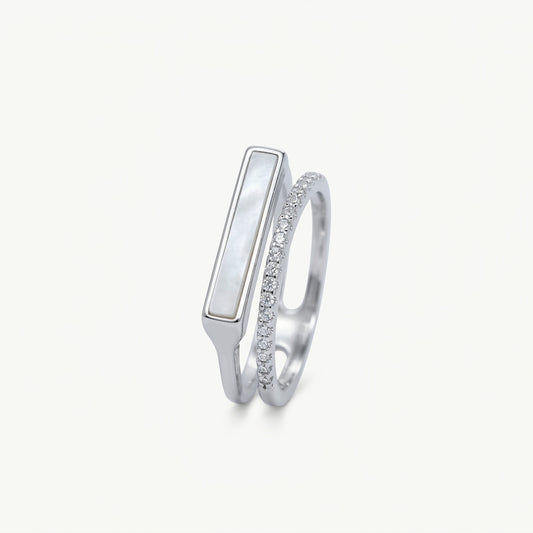 Elegant Mother of Pearl & Crystal Open Double Band Ring for Women