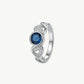 Elegant Blue Gemstone Heart Ring with Crystal Details – Silver Finish
