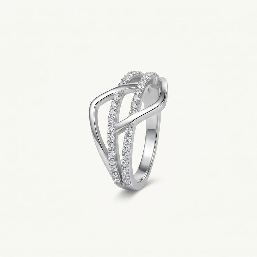 Elegant Silver Openwork Ring with Double Sparkling Bands