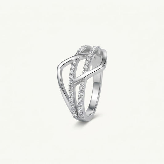 Elegant Silver Openwork Ring with Double Sparkling Bands