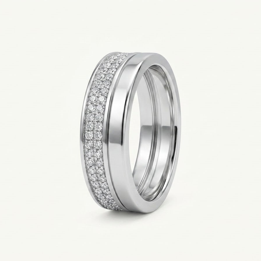 Elegant Silver Pavé Textured Band Ring