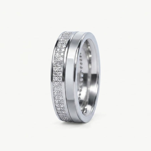 Elegant Silver Pavé Textured Band Ring