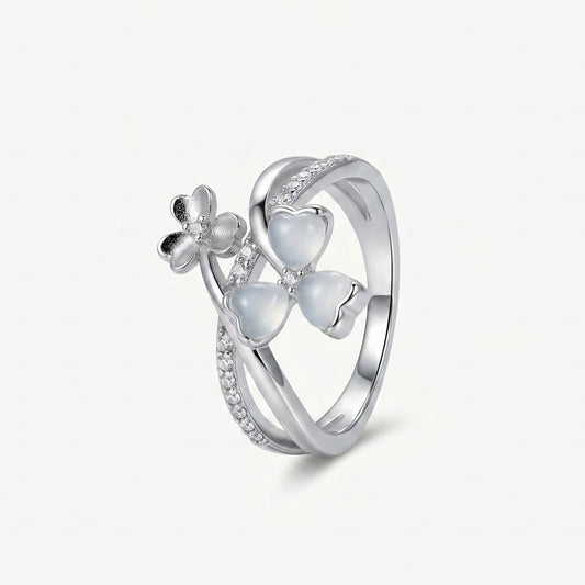 Elegant Heart Blue Stone & Floral Pavé Ring for Women